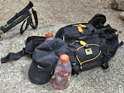 day hike pack on a rock